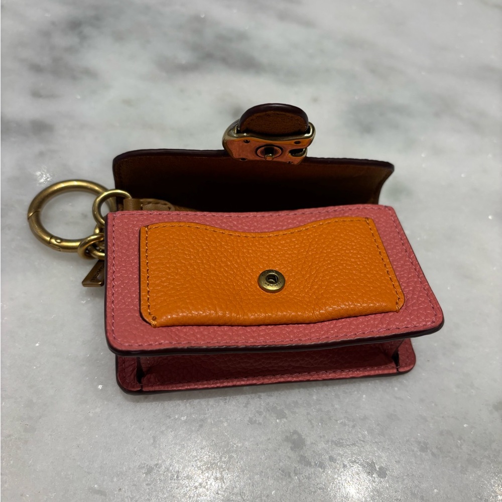 Coach Pink and Orange Leather Card Holder - Picture 5 of 9